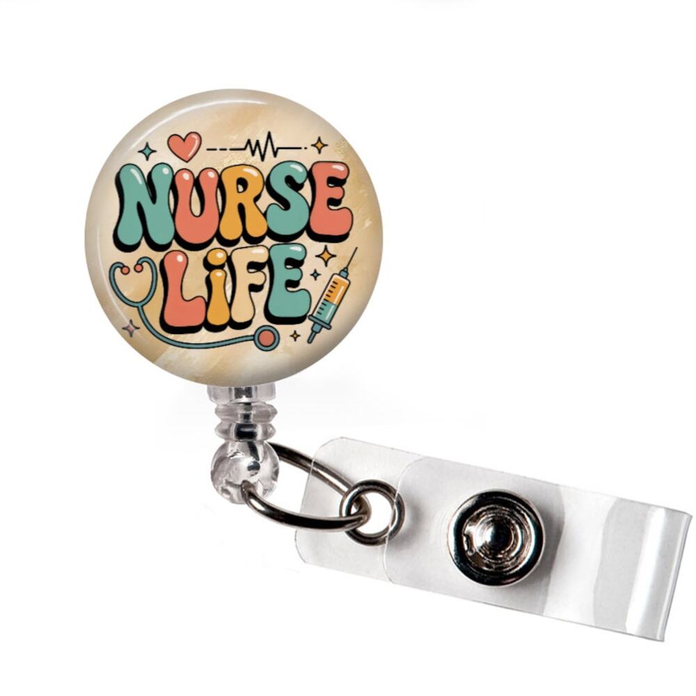 Nurse Life Retro Badge Reel RN Vintage Retractable ID Holder